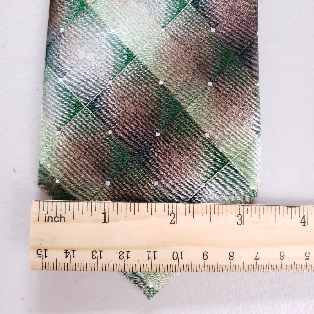 Van Heusen Mens Necktie Green Brown Geometric 100% Silk Luxury‎ Formal Wear